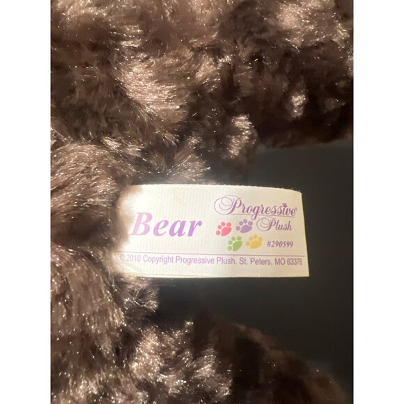 Progressive Plush Bear Toy Black Sewn Eyes Sitting Soft Brown Faux Fur 10" tall - Picture 5 of 5